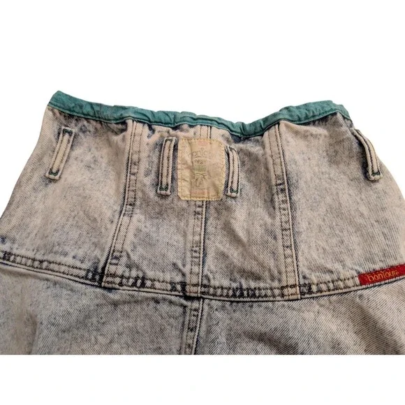 VTG Acid Wash 80s Bonjour Denim High Waisted Skirt Color Trim Size 8 - Picture 5 of 8